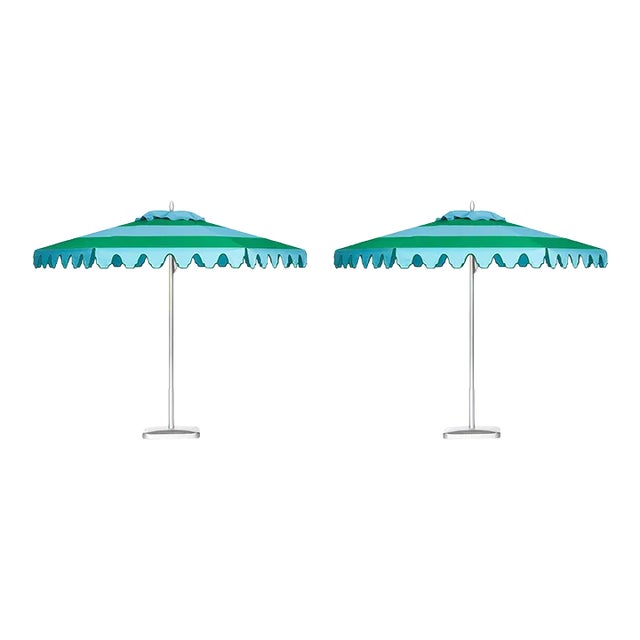 Aruba Daydreams 9' Patio Umbrella, Baby Blue & Bright Green, Set of 2 For Sale