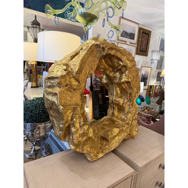 Abstract Custom Gold Painted Resin Cave Rock Mirror For Sale - Image 3 of 12