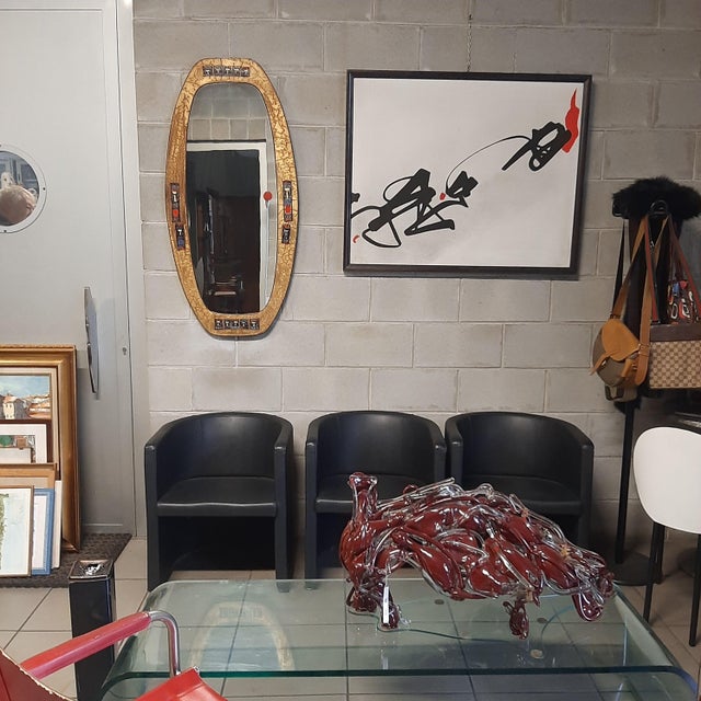 Black Enamelled Metal Mirror by Siva Poggibonsi, 1950s For Sale - Image 8 of 18