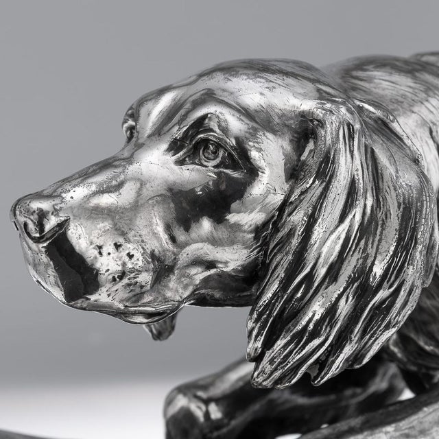 Continental Artist, Hunting Setter Dog Statue, 1910s, Silver Plated Metal For Sale - Image 14 of 18