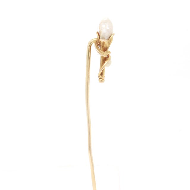 Gold Signed Edwardian 14k Gold & Blister Pearl Figural Flower Stickpin For Sale - Image 8 of 8