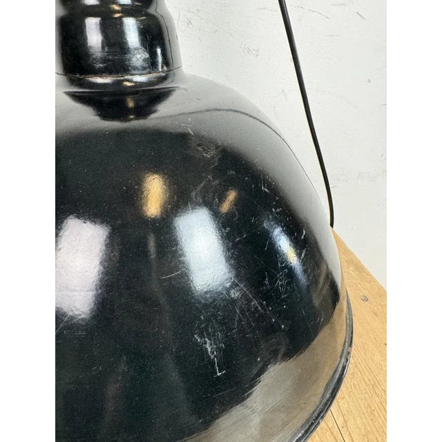 East German Black Enamel Factory Light by LBD Veb Leuchtenbau, Dresden, 1950s For Sale - Image 14 of 18