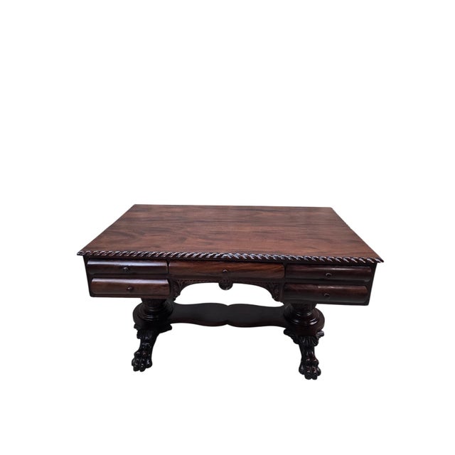 1900 - 1909 Antique Empire Carved Mahogany Partner’s Desk For Sale - Image 5 of 6