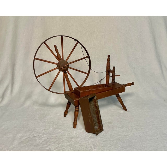 1970s Vintage Decorative Tabletop Wooden Spinning Wheel Planter For Sale - Image 5 of 12