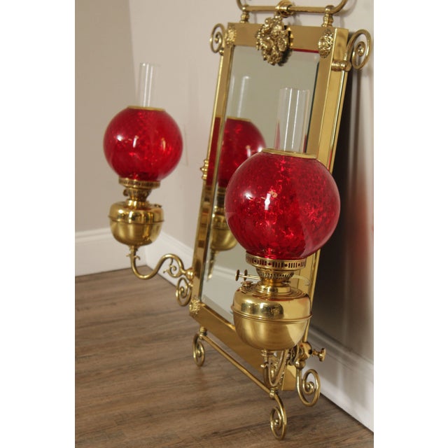 Victorian Brass Oil Lamp Candelabra Wall Mirror For Sale In Philadelphia - Image 6 of 12