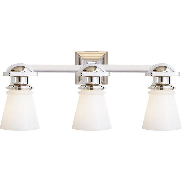 Traditional Chapman & Myers for Visual Comfort Signature New York Subway Triple Light in Chrome with White Glass For Sale - Image 3 of 4