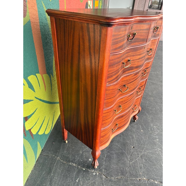 Antique Mahogany Serpentine Tallboy on Clawfoot Casters For Sale - Image 9 of 11