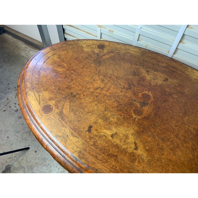 Victorian Oval Burl Walnut Table For Sale - Image 12 of 12