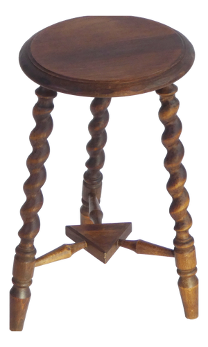 Small Vintage Rustic Round Barley Stool, 1920s