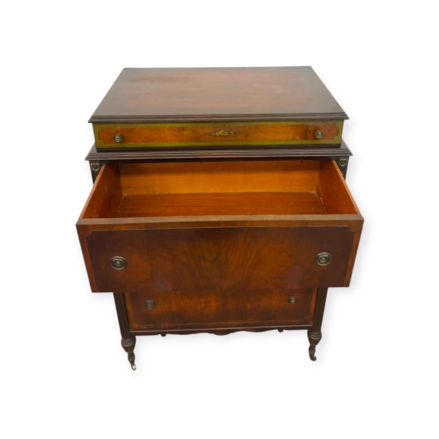 Wood Antique 4-Drawer Wood Tallboy Chest of Drawers With Painted Accents For Sale - Image 7 of 14