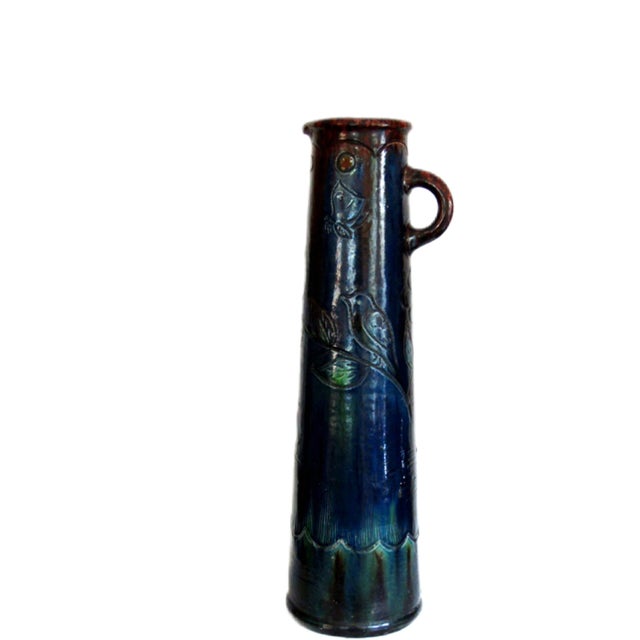 Art Nouveau Antique c.h. Brannam Barum Pottery 20" Monumental Art Nouveau Ewer Rare For Sale - Image 3 of 12