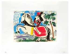 Pablo Picasso, Jacqueline on White Horse, Photolithograph on Whiteboard Paper, 1961