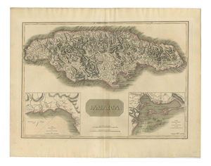 Jamaica Map by John Thomson, Kingston & Port Royal Harbors, 1817