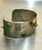 1960s Native American style etched silver metal cuff bracelet w/ jade, tiger's eye, turquoise and lapis accents. Some mild...