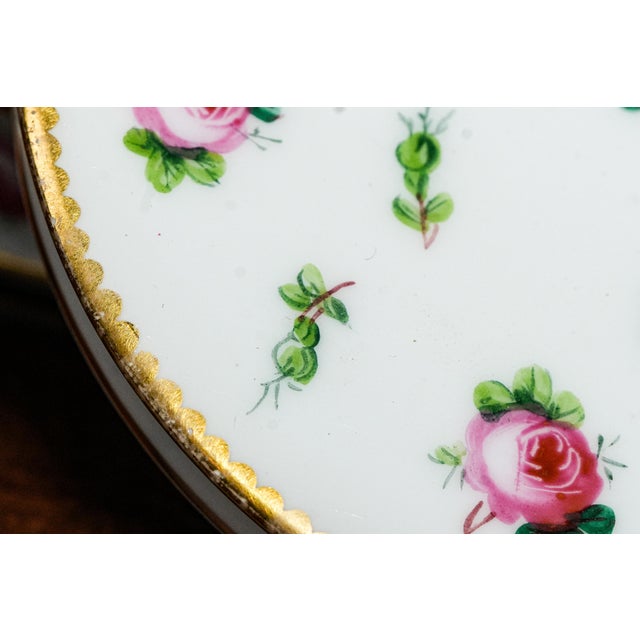 Rose Beautiful English Hand Painted Rose Mintons China Antique Porcelain Circular Jewelry Vanity Box For Sale - Image 8 of 13