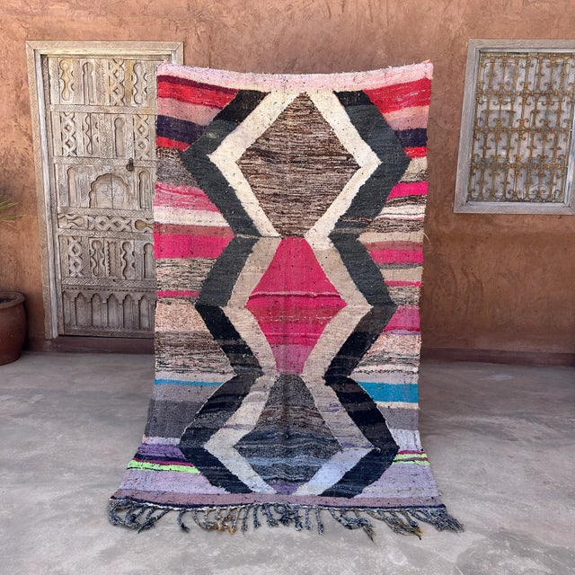 Tribal Kilim Boucherouite Moroccan Rug - 4'4" X 7'7" Ft For Sale - Image 3 of 10