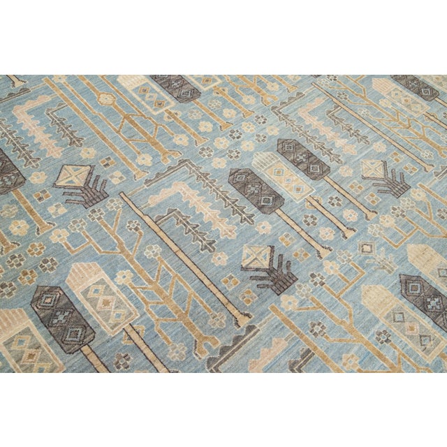 Contemporary Khotan Blue Wool Rug With Allover Geometric Design For Sale - Image 9 of 10