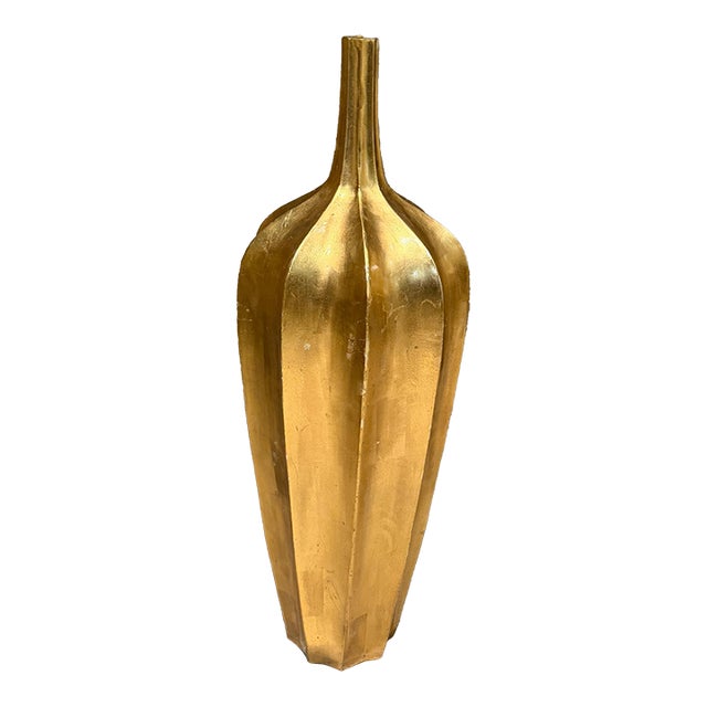 Oversize Accolade Gold Leaf Floor Vase Fiberglass Resin Modern For Sale
