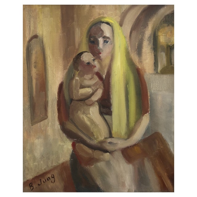 B. Jung, La mère et l'enfant, Oil on Canvas, Framed For Sale