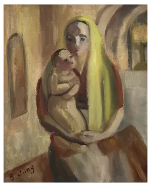 B. Jung, La mère et l'enfant, Oil on Canvas, Framed