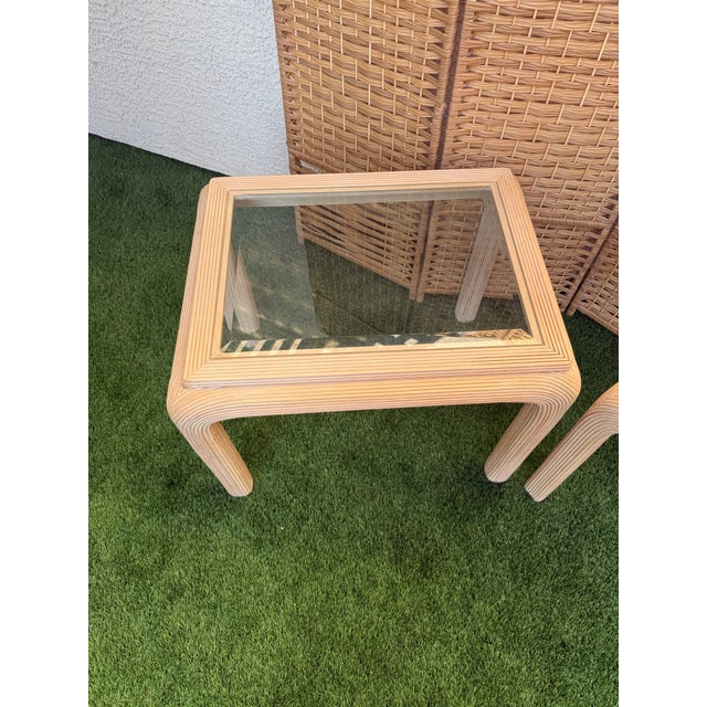 Vintage Palm Beach Style Rattan Waterfall End Tables For Sale - Image 4 of 9