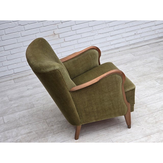 Danish Beech Armchair with Velour Upholstery, 1960s For Sale - Image 15 of 18