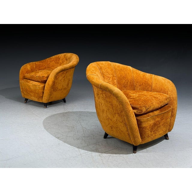 Mid-Century Modern Federico Munari Style, Lounge Chairs, Fabric, Ebonized Wood, Italy, 1960s For Sale - Image 3 of 11