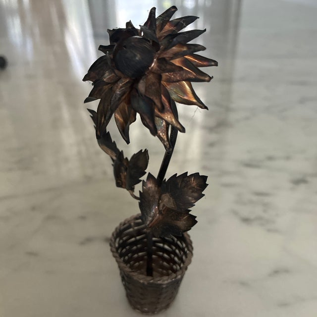 Vintage Mid-Century Janna Thomas Style Taxco Mexican Sterling Silver & Mixed Metal Flower Sculpture - Eagle Hallmark - 5.5” For Sale - Image 4 of 9