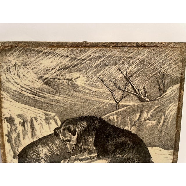 1870s tile emblazoned with Sir Edwin Landseer (1802-73) "The Rescue" of a sheep being rescued by a dog in a snow storm....
