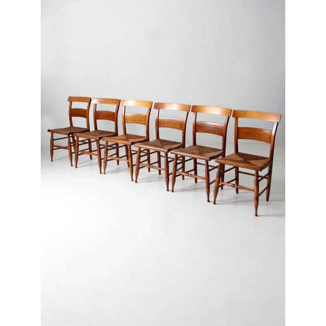 Farmhouse Antique Rush Seat Dining Chairs Set of 6 For Sale - Image 3 of 13