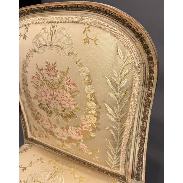 Late 19th Century Set of 4 19th Century French Louis XVI Style Armchairs, Original Polychrome & Parcel Gilt, Circa 1890 For Sale - Image 5 of 11