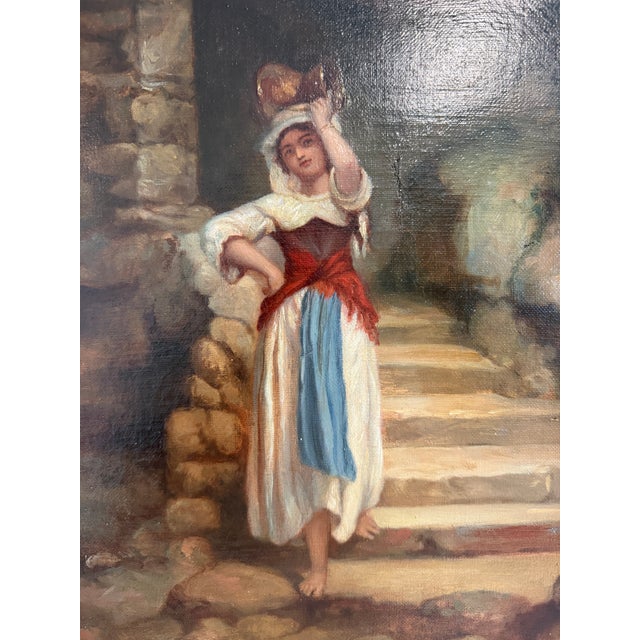 Antique Italian Oil Painting Peasant Woman Portrait 19th C. Signed Genre Art For Sale - Image 12 of 12