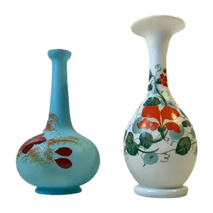 Antique Danish Satin Opaline Glass Vases from Fyns Glasværk, 1900s, Set of 2