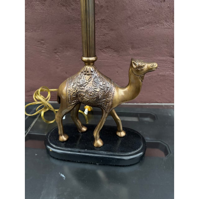 Camel Lamp Appears to be Heavy Brass or Possibly Bronze Construction with Shade. Lamp Height is 25 inches then Add 2...