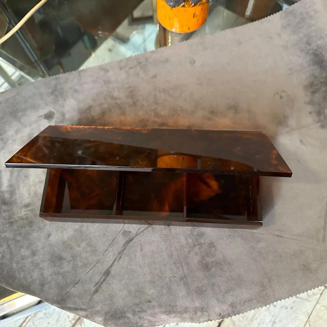 1970s Mid-Century Modern Fake Tortoiseshell Lucite Italian Jewelry Box For Sale - Image 6 of 8