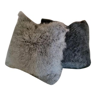 West Elm Mongolian Lamb Dark Grey & Light Grey Throw Pillows- Set of 2 For Sale