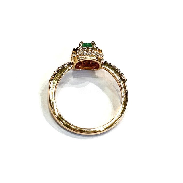 Art Deco Bochic "Orient" Natural Emerald & Topaz Solitaire Ring Set In 18K Gold & Silver For Sale - Image 3 of 7