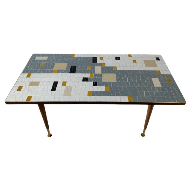 Mid-Century Glass Mosaic Coffee Table in Black, White, Grey & Gold For Sale