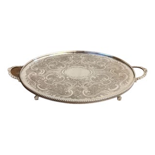 Antique Edwardian Silver Plated Oval Tea Tray, 1900 For Sale