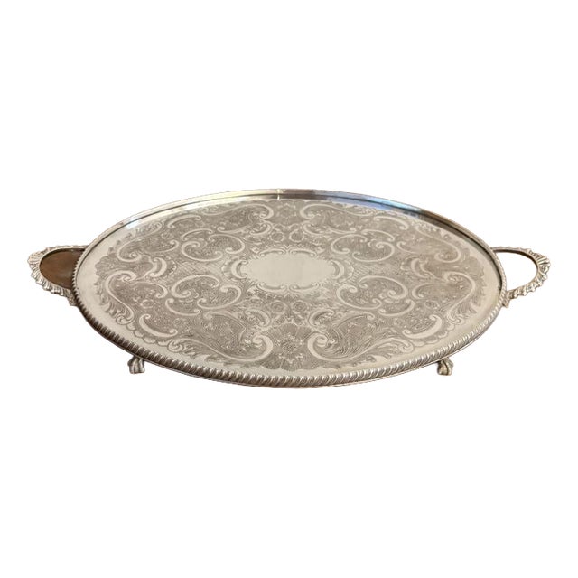 Antique Edwardian Silver Plated Oval Tea Tray, 1900 For Sale