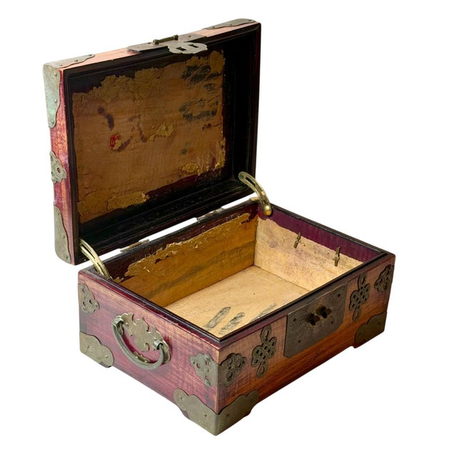 1920s 1920s Chinese Rosewood Box With Jade and Brass For Sale - Image 5 of 9