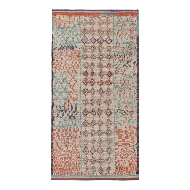 Rug & Kilim’s Moroccan Style Rug in Off-White, Red and Blue - 8'x10' For Sale