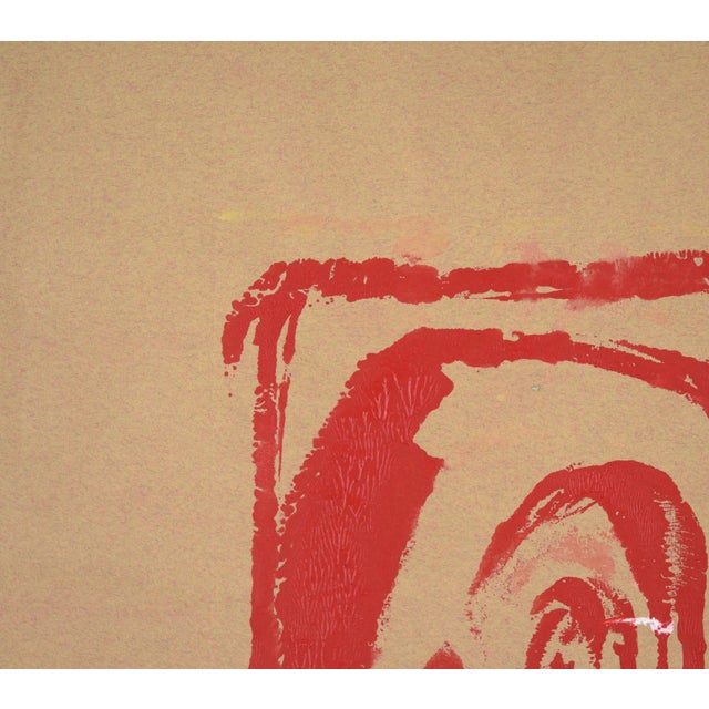 Red Thumbprint - Abstract Expressionist Composition in Acrylic on Paper A bold abstract painting by California-based...