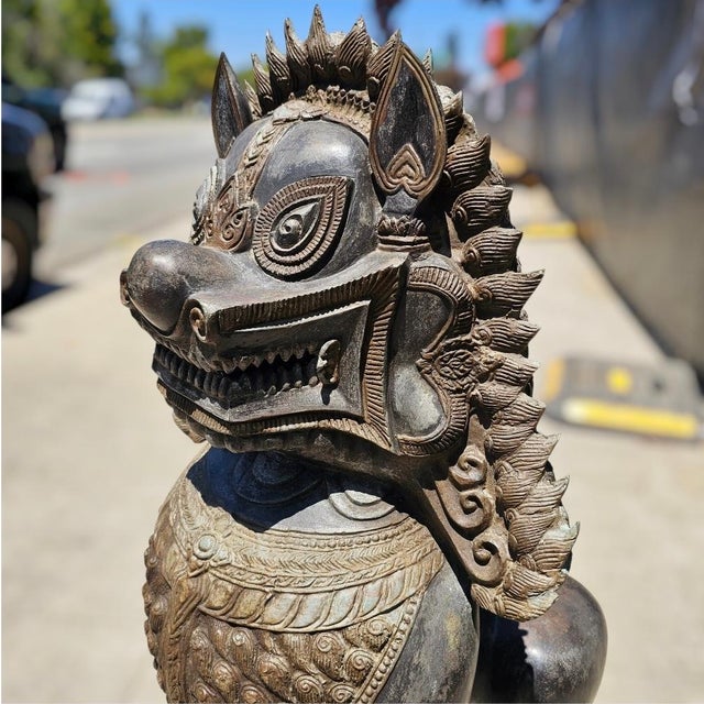 Early 20th Century Monumental Bronze Khmer-Style Male Temple Guardian Statue For Sale - Image 4 of 13