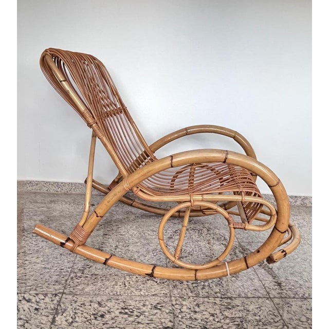 Wood Vintage Boho Rocking Chair in Bamboo by Franco Albini for Veranda or Terrace, Italy, 1950s For Sale - Image 7 of 18
