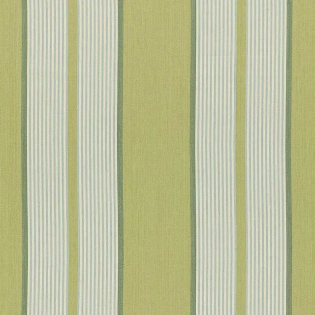 Schumacher Summerside Stripe Fabric in Pear For Sale