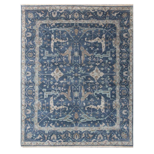 Blue Oushak Hand-Knotted Wool Blue Rug - 6'x9' For Sale - Image 8 of 8
