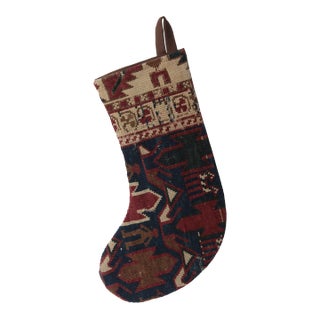 Antique Rug Christmas Stocking – Handcrafted Textile Decor -11'' X 18'' Inches For Sale