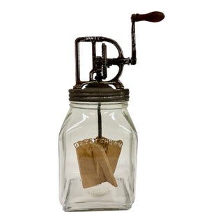 Antique Dazey No. 40 Glass Butter Churn, 1922 Patent, Cast Iron & Wood For Sale