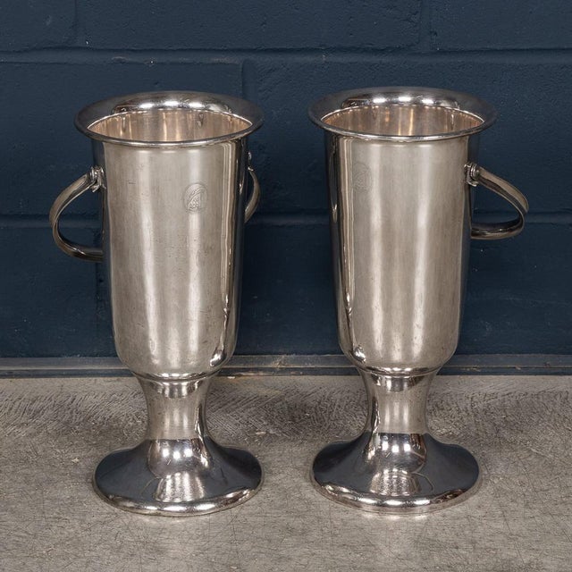 Vintage English Floor Standing Silver Plated Wine Coolers, 1950s, Set of 2 For Sale - Image 4 of 14